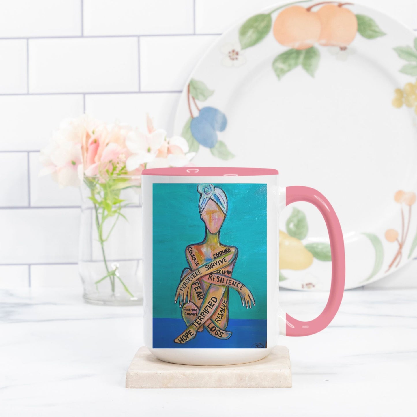 Mug Deluxe 15oz. (Pink + White)
