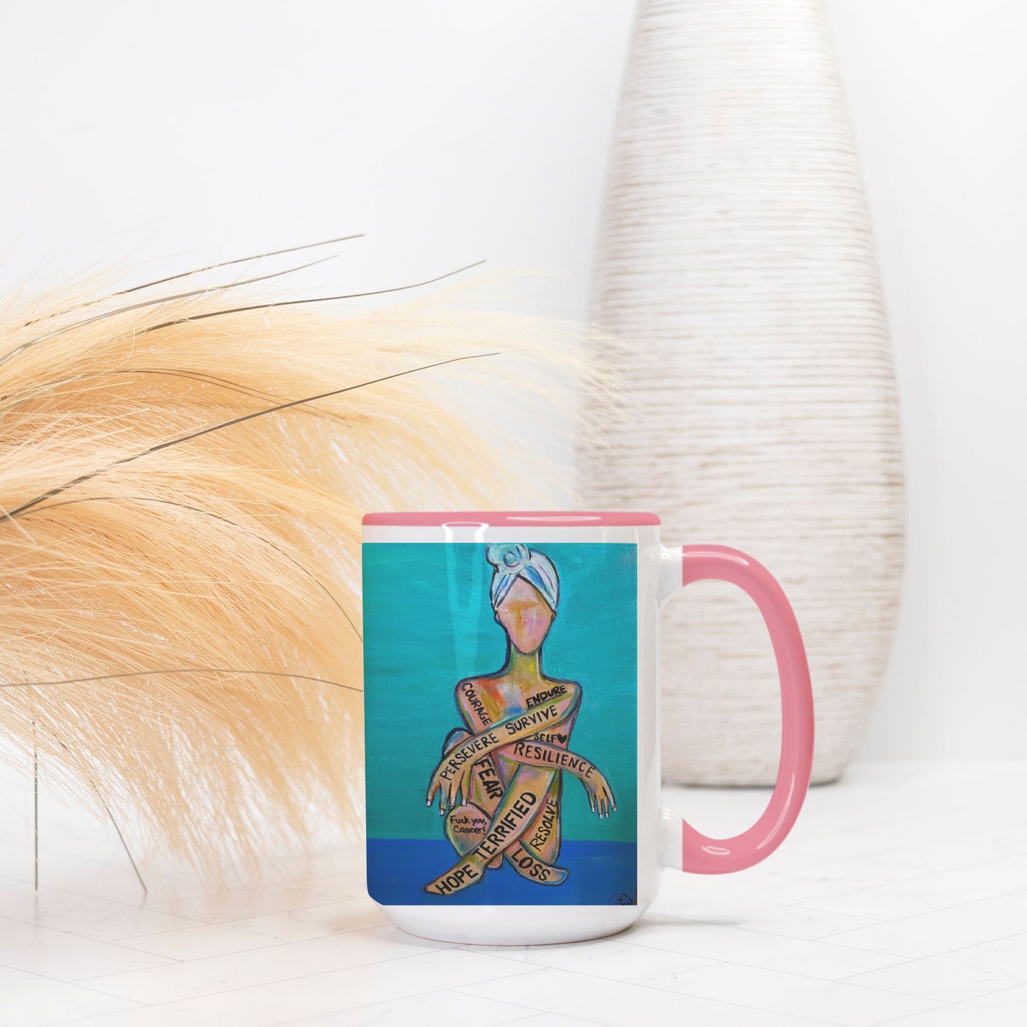 Mug Deluxe 15oz. (Pink + White)