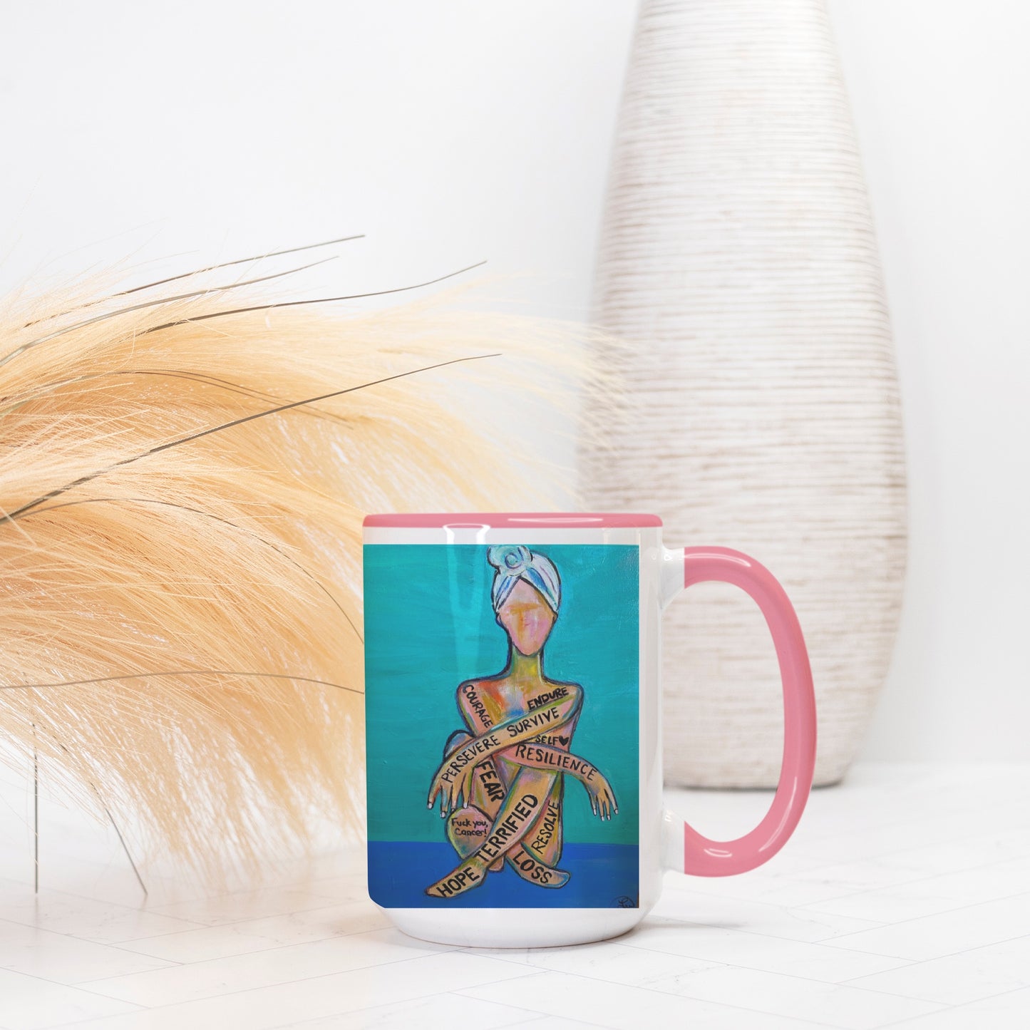 Mug Deluxe 15oz. (Pink + White)