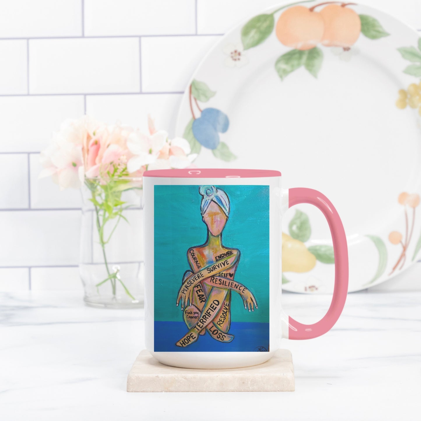 Mug Deluxe 15oz. (Pink + White)